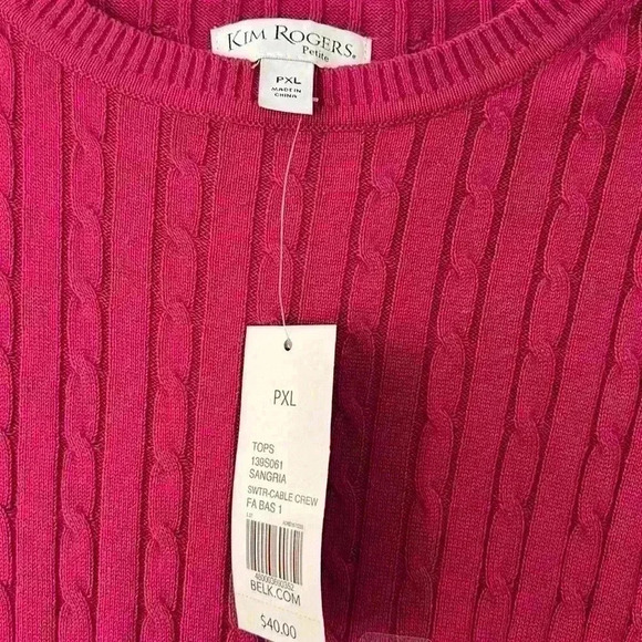 Kim Rogers Berry Pink Cable-knit sweater Size Petite PXL NEW NWT - Picture 2 of 4